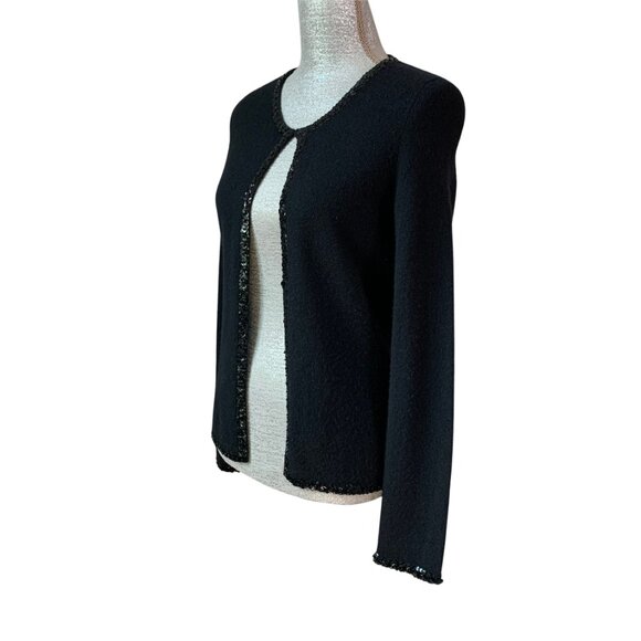 SUTTON STUDIO Cashmere Open Front Cardigan with Sequin Trim in Black MEDIUM - Picture 4 of 13